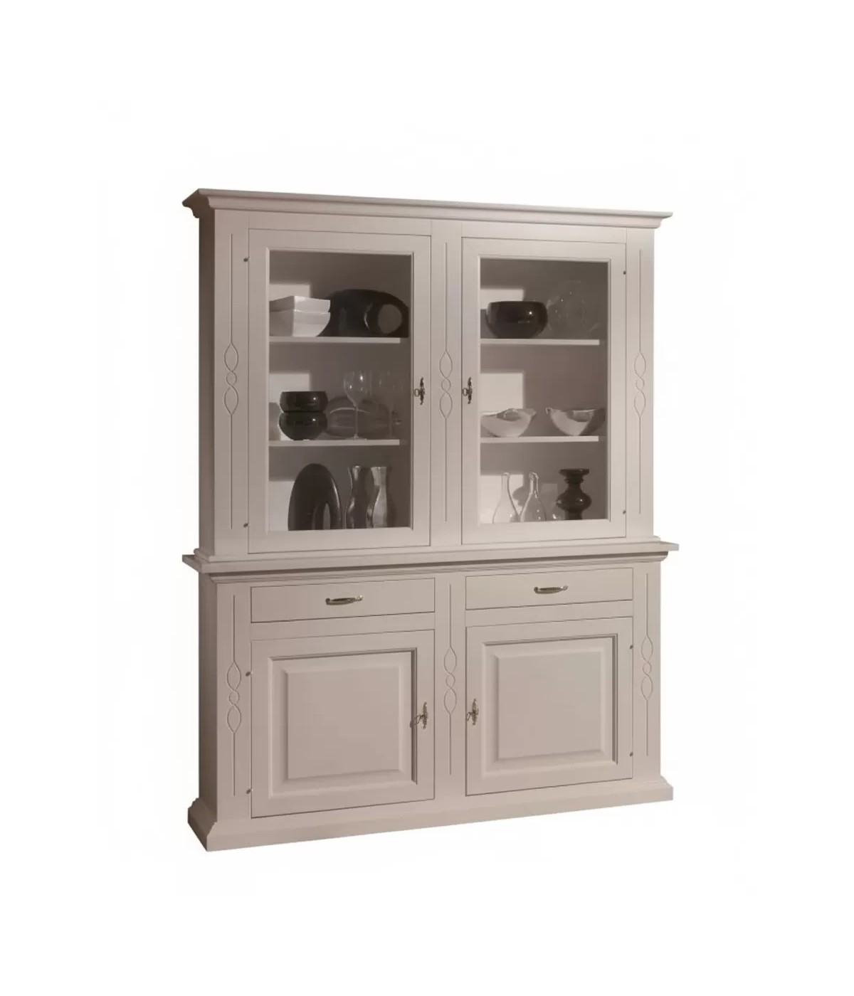 CRISTALLIERA CLASSICA SHABBY BIANCO INTARSI 168x48x222