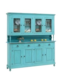 MOBILI 2G - Cristalliera 4 porte legno shabby azzurro consumato 196X43X208 VISTA FRONTALE