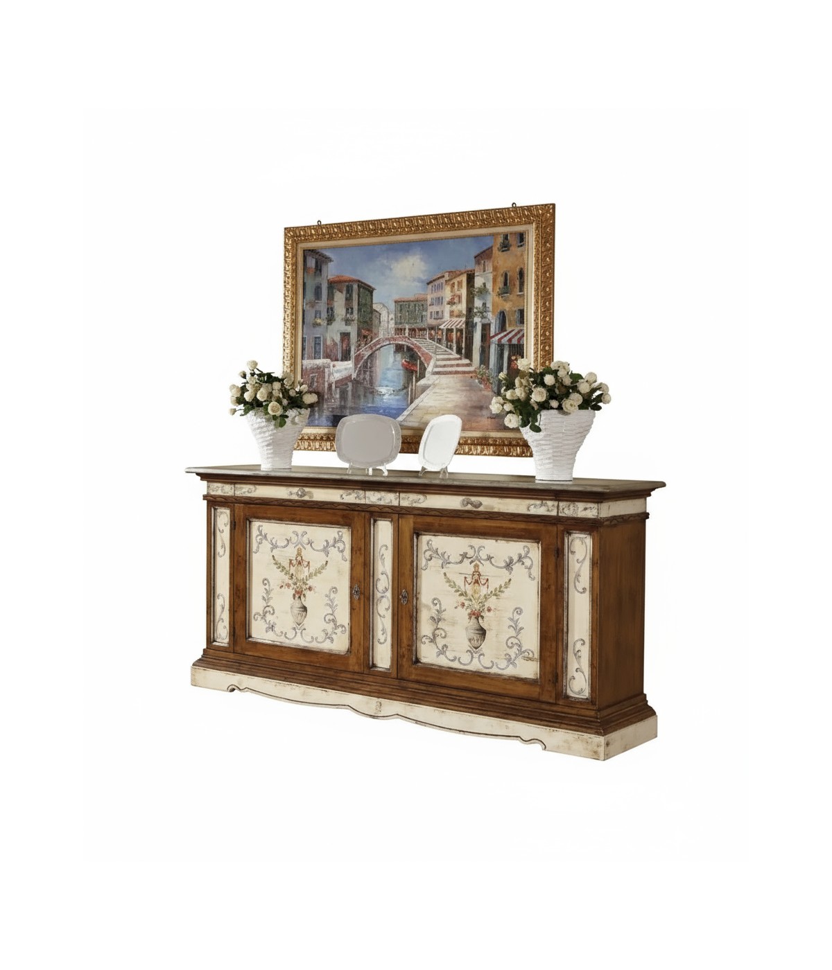 MOBILI 2G - MADIA CREDENZA 2 PORTE ARTE POVERA LACCATO DIPINTO/BASSANO 213 X 54 X H. 109 vista frontale