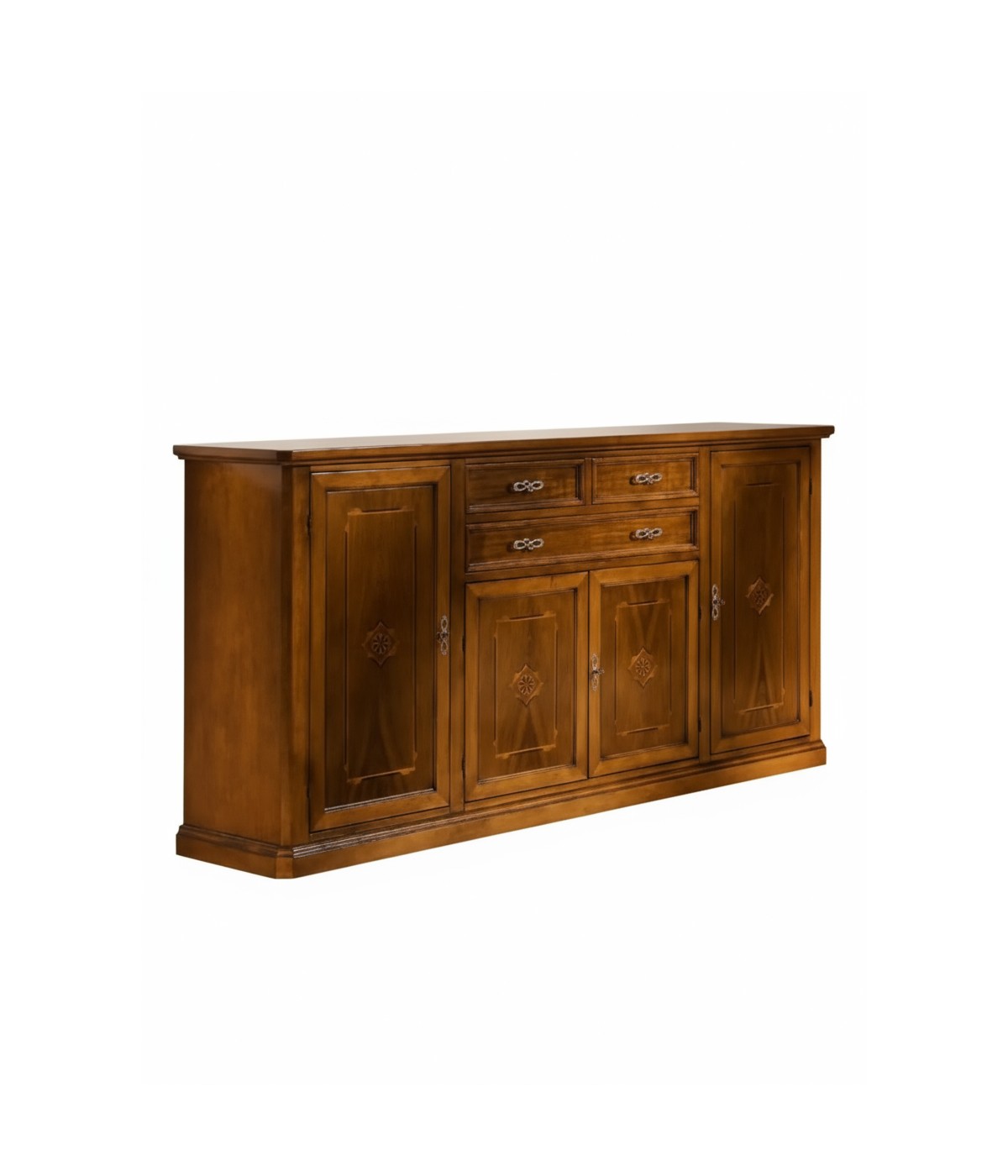 MOBILI 2G - CREDENZONE IN LEGNO 4 PORTE-3 CASSETTI CON INTARSI FINITURA BASSANO MISURE L.211 P.49 H.113