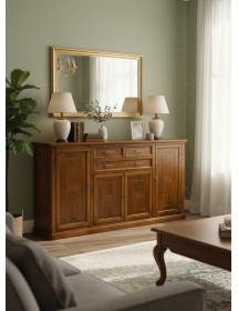 MOBILI 2G - CREDENZONE IN LEGNO 4 PORTE-3 CASSETTI CON INTARSI FINITURA BASSANO MISURE L.211 P.49 H.113