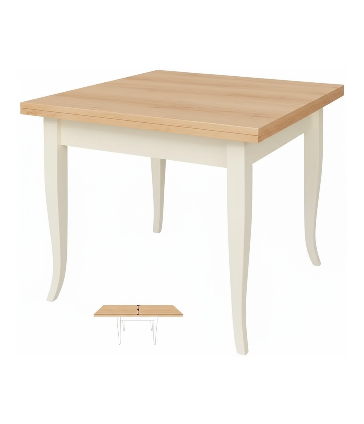 Tavolo quadrato allungabile shabby legno bicolore 80x80 90x90 100x100