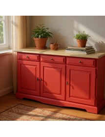 MADIA CREDENZA IN LEGNO LACCATO PENNELLATO ROSSO  L.156 P.42 H.85