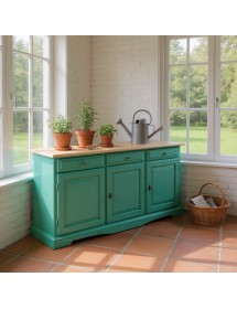 MADIA CREDENZA 3 PORTE IN LEGNO LACCATO VERDE L.156 P.42 H.85