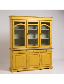 CRISTALLIERA 3 ANTE LEGNO PENNELLATO GIALLA 156X42X205