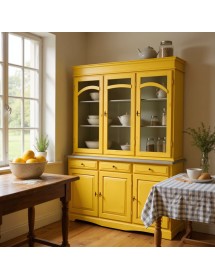 CRISTALLIERA 3 ANTE LEGNO PENNELLATO GIALLA 156X42X205