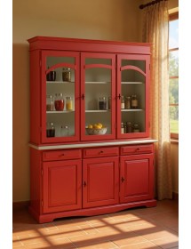 CRISTALLIERA 3 ANTE LEGNO PENNELLATO ROSSO 156X42X205