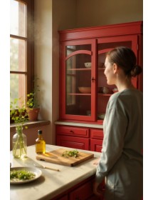 CRISTALLIERA 3 ANTE LEGNO PENNELLATO ROSSO 156X42X205