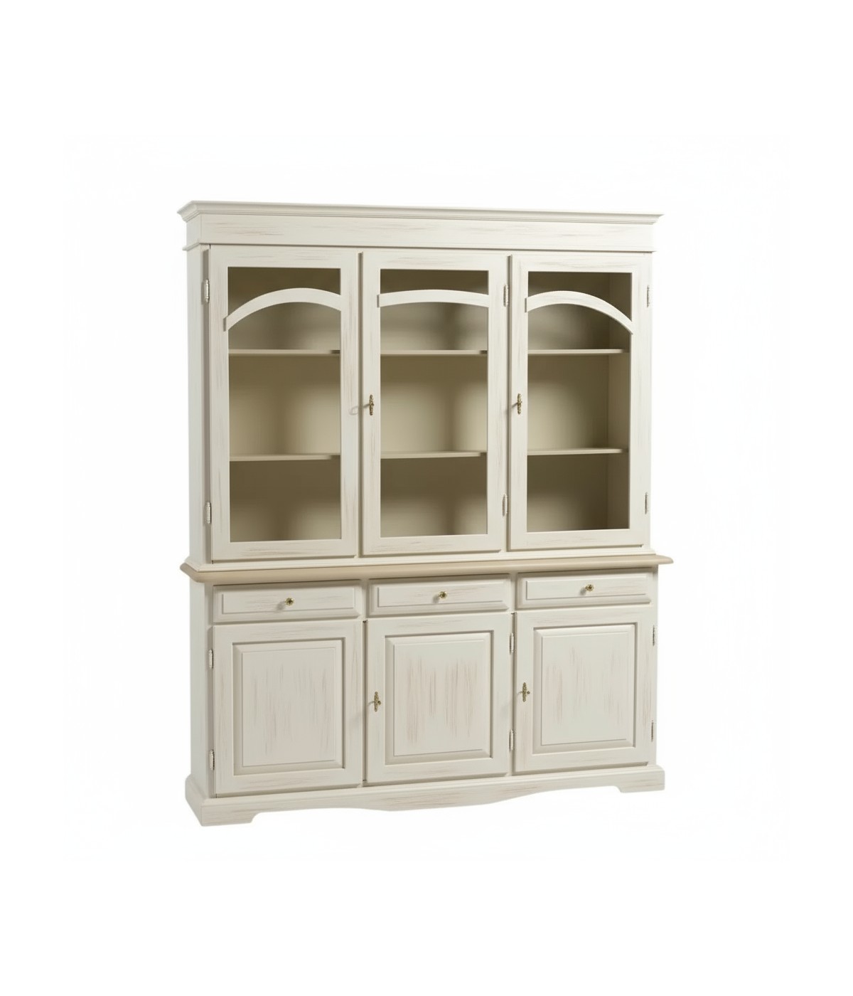 Cristalliera 3 ante legno shabby bianco anticato e tortora 156X42X205