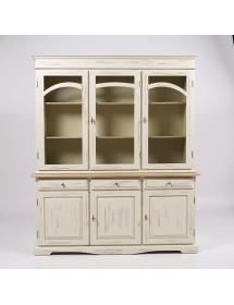 Cristalliera 3 ante legno shabby bianco anticato e tortora 156X42X205