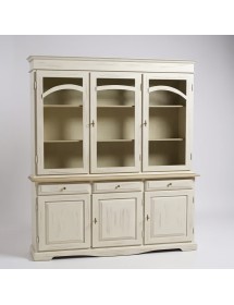 Cristalliera 3 ante legno shabby bianco anticato e tortora 156X42X205