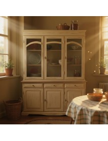 Cristalliera 3 ante legno shabby bianco anticato e tortora 156X42X205