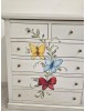 Cassettiera 6 cassetti in legno shabby bianco anticato decori farfalla 86x40X96