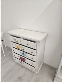 Cassettiera 6 cassetti in legno shabby bianco anticato decori farfalla 86x40X96
