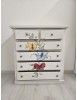 Cassettiera 6 cassetti in legno shabby bianco anticato decori farfalla 86x40X96