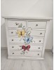 Cassettiera 6 cassetti in legno shabby bianco anticato decori farfalla 86x40X96
