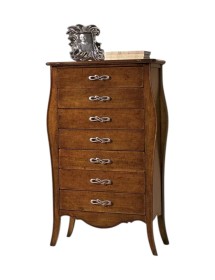 Cassettiera 7 cassetti in legno arte povera tinta noce L.80 x P.47 H.138