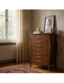 Cassettiera 7 cassetti in legno arte povera tinta noce L.80 x P.47 H.138