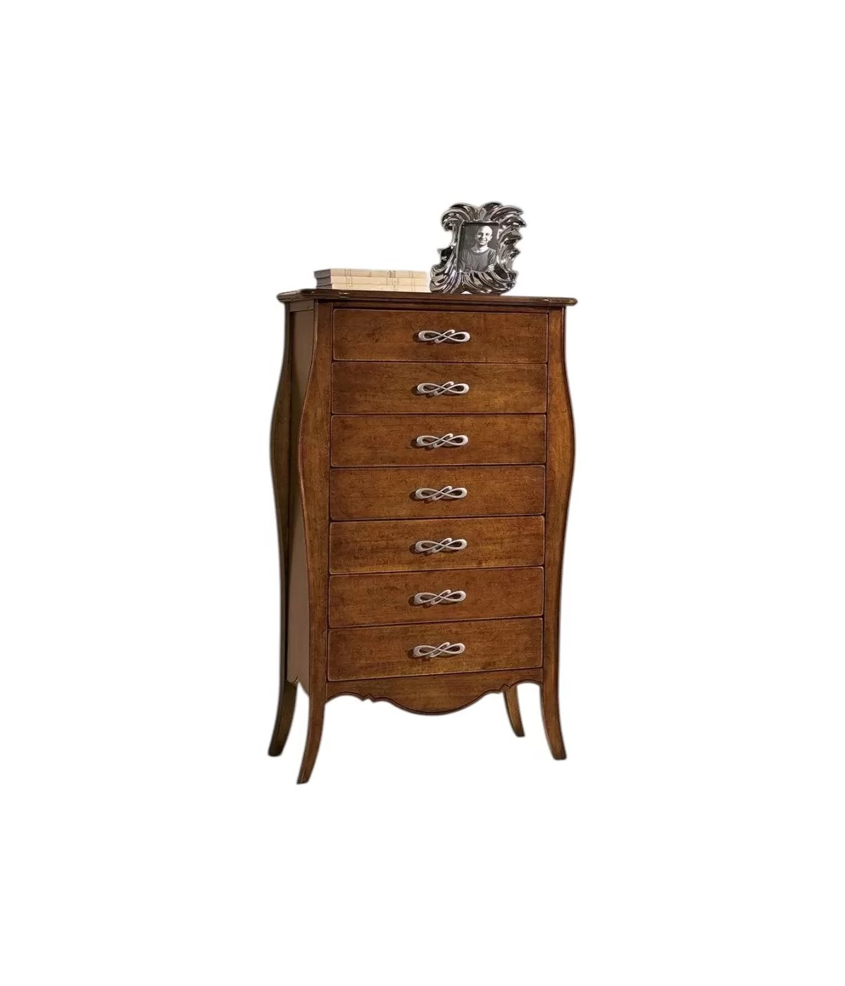 Cassettiera 7 cassetti in legno arte povera tinta noce L.80 x P.47 H.138