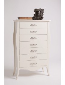 Cassettiera 7 cassetti in legno shabby bianco L.80 x P.47 H.138 (494)