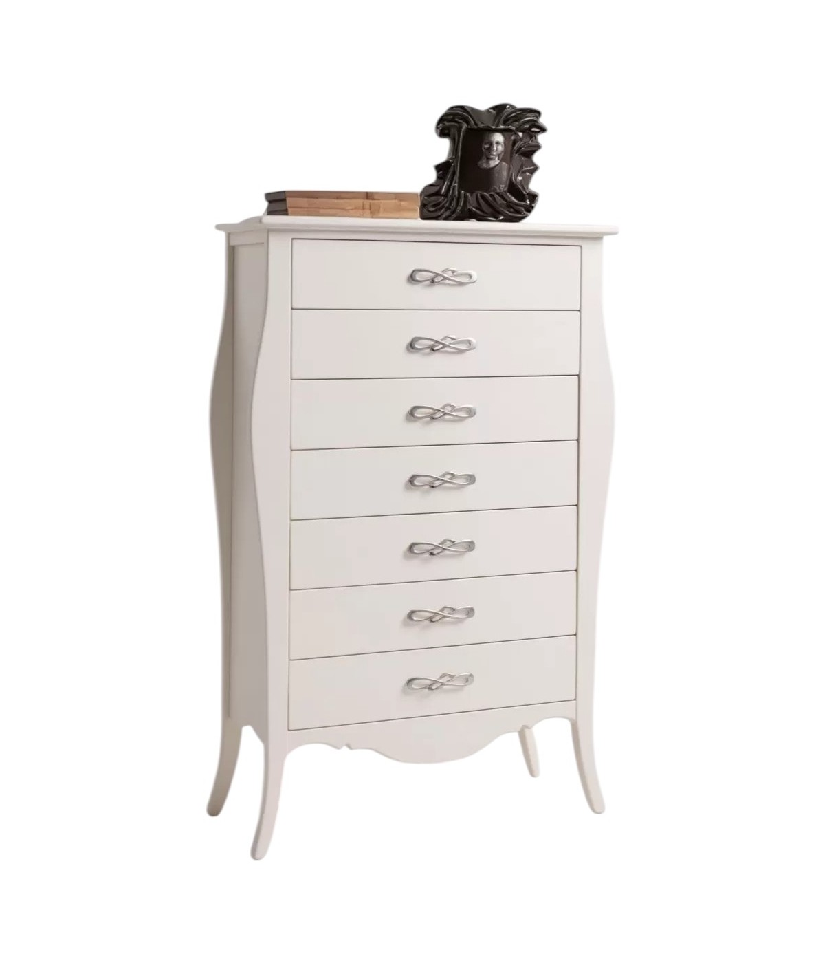 Cassettiera 7 cassetti in legno shabby bianco L.80 x P.47 H.138 (494)