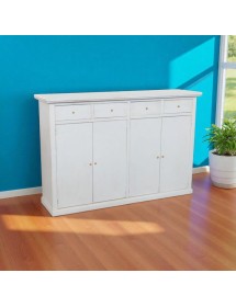 Madia Credenza legno 4 porte 4 cassetti shabby bianco anticato 160X40X110