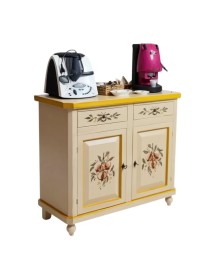 Credenza 2 Ante Legno Bianca anticata Decorata filo giallo 104X43X98