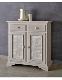 Credenza 2 Ante 2 cassetti shabby legno massello tortora decorata 90X40X94