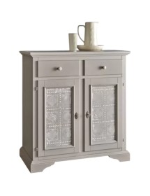 Credenza 2 Ante 2 cassetti shabby legno massello tortora decorata 90X40X94