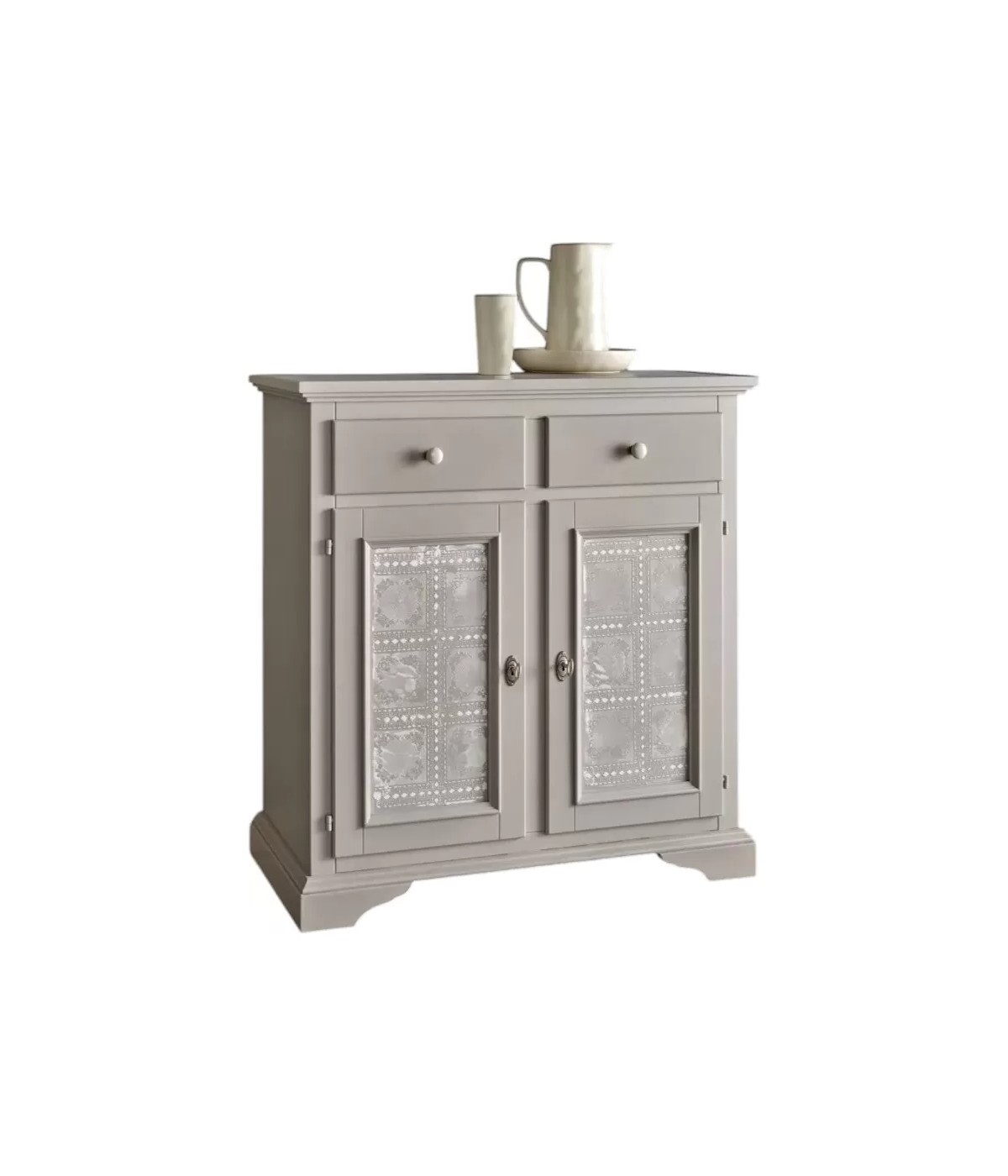 Credenza 2 Ante 2 cassetti shabby legno massello tortora decorata 90X40X94