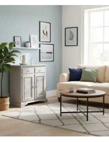 Credenza 2 Ante 2 cassetti shabby legno massello tortora decorata 90X40X94