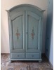 ARMADIO 2 PORTE LEGNO SHABBY CERATO AZZURRO DECORATO 125X61X200