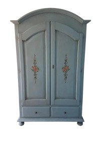 ARMADIO 2 PORTE LEGNO SHABBY CERATO AZZURRO DECORATO 125X61X200