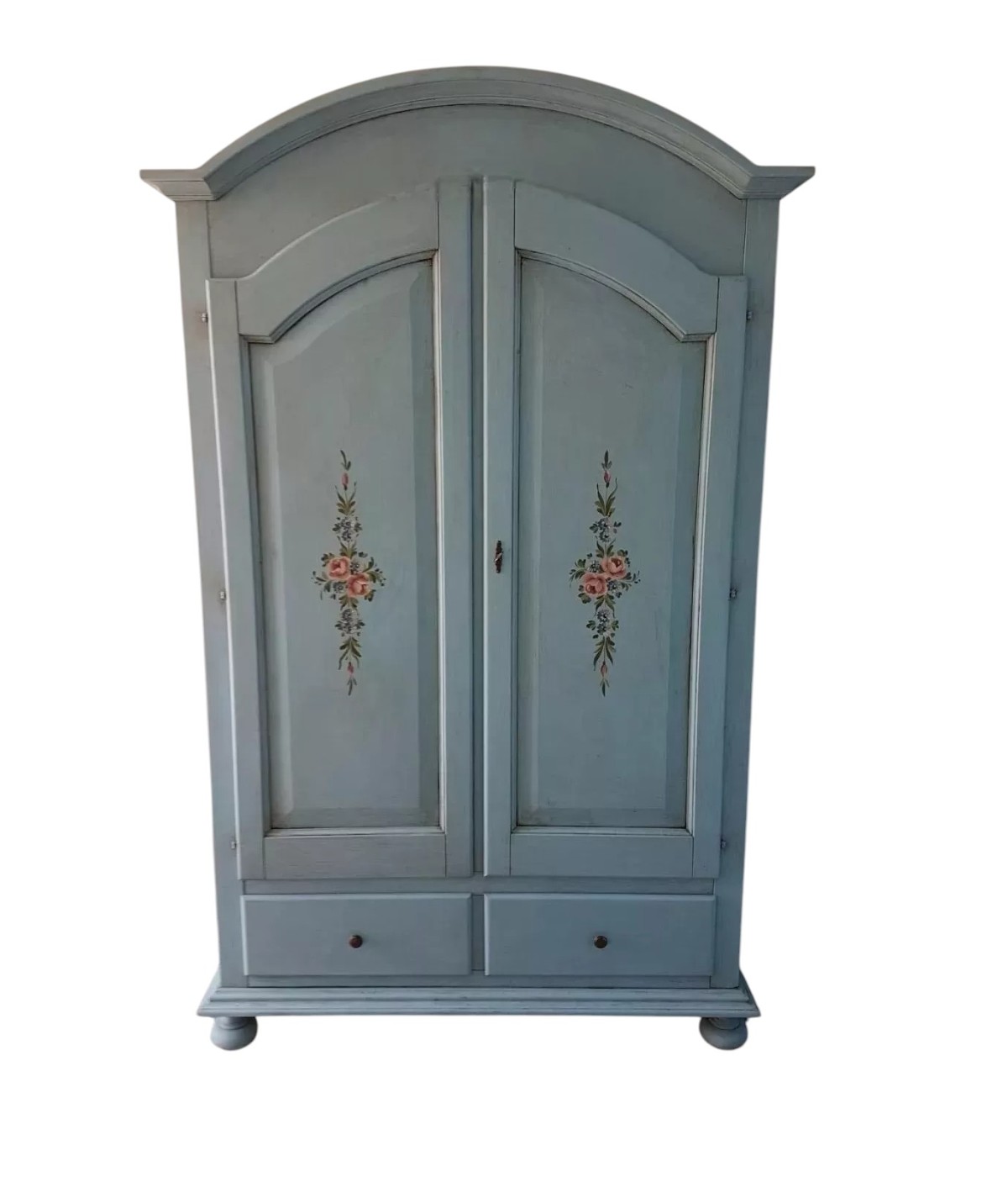 ARMADIO 2 PORTE LEGNO SHABBY CERATO AZZURRO DECORATO 125X61X200