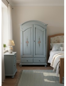 ARMADIO 2 PORTE LEGNO SHABBY CERATO AZZURRO DECORATO 125X61X200
