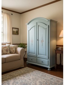 ARMADIO 2 PORTE LEGNO SHABBY CERATO AZZURRO DECORATO 125X61X200