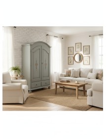 ARMADIO 2 PORTE LEGNO SHABBY CERATO AZZURRO DECORATO 125X61X200