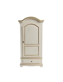 Armadio shabby 1 porta legno bianco anticato filo ocra 96x56x196 vista frontale