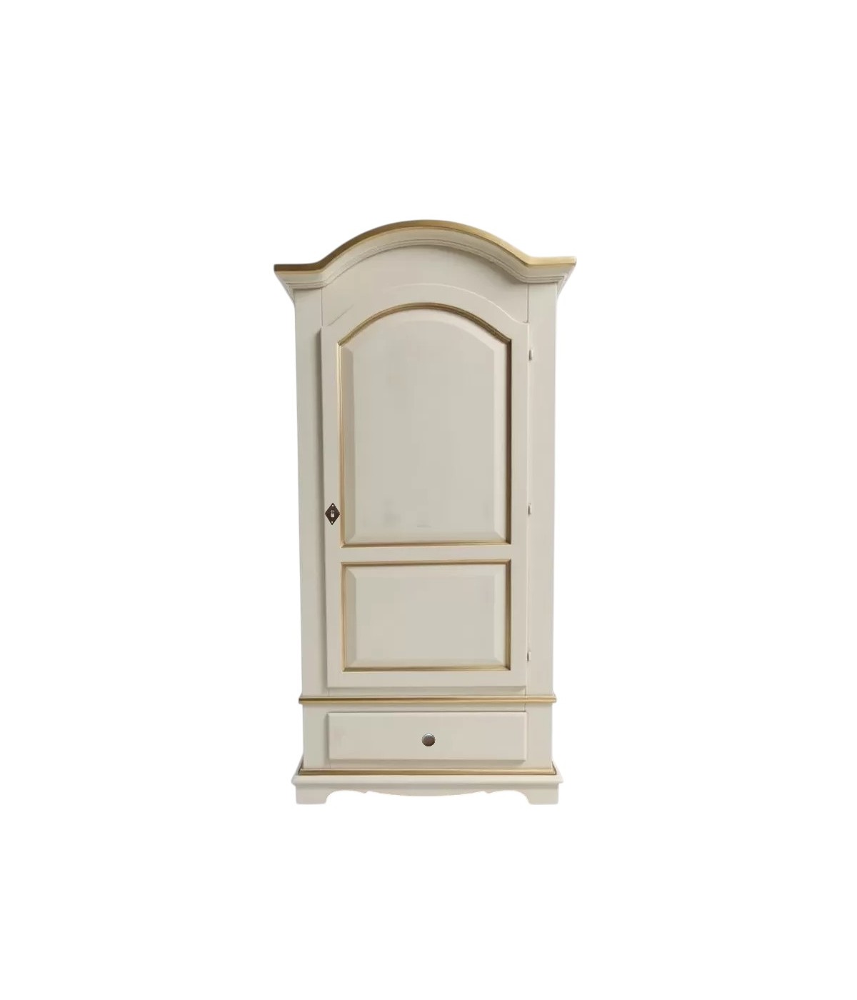 Armadio shabby 1 porta legno bianco anticato filo ocra 96x56x196 vista frontale