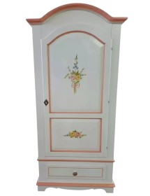 Armadio Classico 1 Anta Shabby legno bianco decori filo rosa 96x56x196