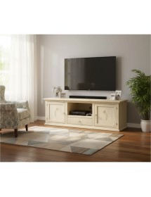Porta tv 2 ante 1 cassetto legno shabby avorio anticato decori 160x46x56
