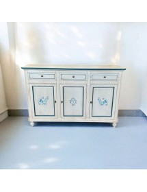 Madia credenza 3 porte legno bianco anticato pavoncella filo blu 150x43x98