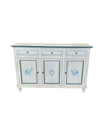 Madia credenza 3 porte legno bianco anticato pavoncella filo blu 150x43x98