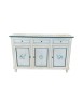 Madia credenza 3 porte legno bianco anticato pavoncella filo blu 150x43x98
