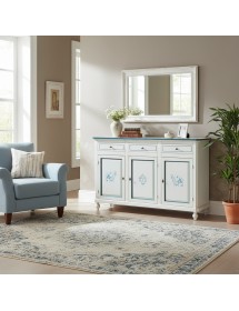 Madia credenza 3 porte legno bianco anticato pavoncella filo blu 150x43x98