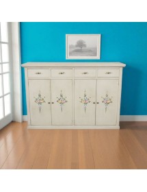Credenza legno 4 porte 4 cassetti shabby bianco anticato decorato 160X40X110