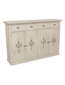 Credenza legno 4 porte 4 cassetti shabby bianco anticato decorato 160X40X110