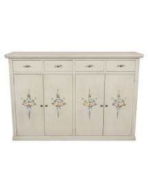 Credenza legno 4 porte 4 cassetti shabby bianco anticato decorato 160X40X110