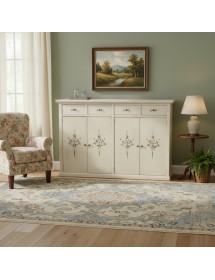 Credenza legno 4 porte 4 cassetti shabby bianco anticato decorato 160X40X110