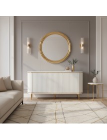 Credenza contemporanea cannettato 3 ante legno bianco oro cromo 157...